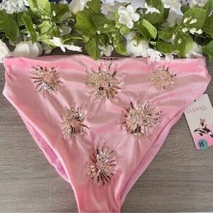 OCEANUS Swimwear Pink Embellished Velvet High Waisted Bikini Swim Bottoms